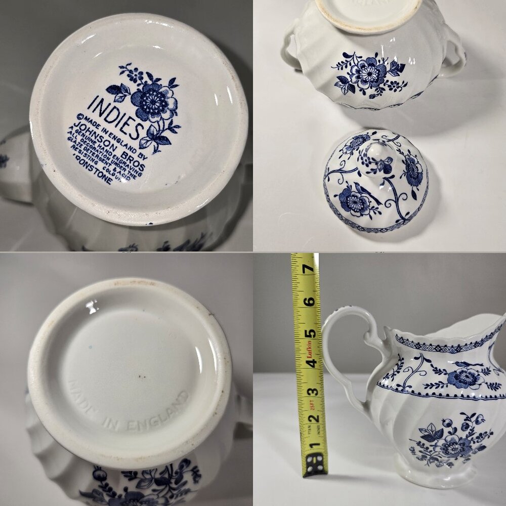 Johnson Bros Indie Blue Tea Coffee Pot Creamer Sugar Pitcher Porcelain Set - Picture 12 of 14